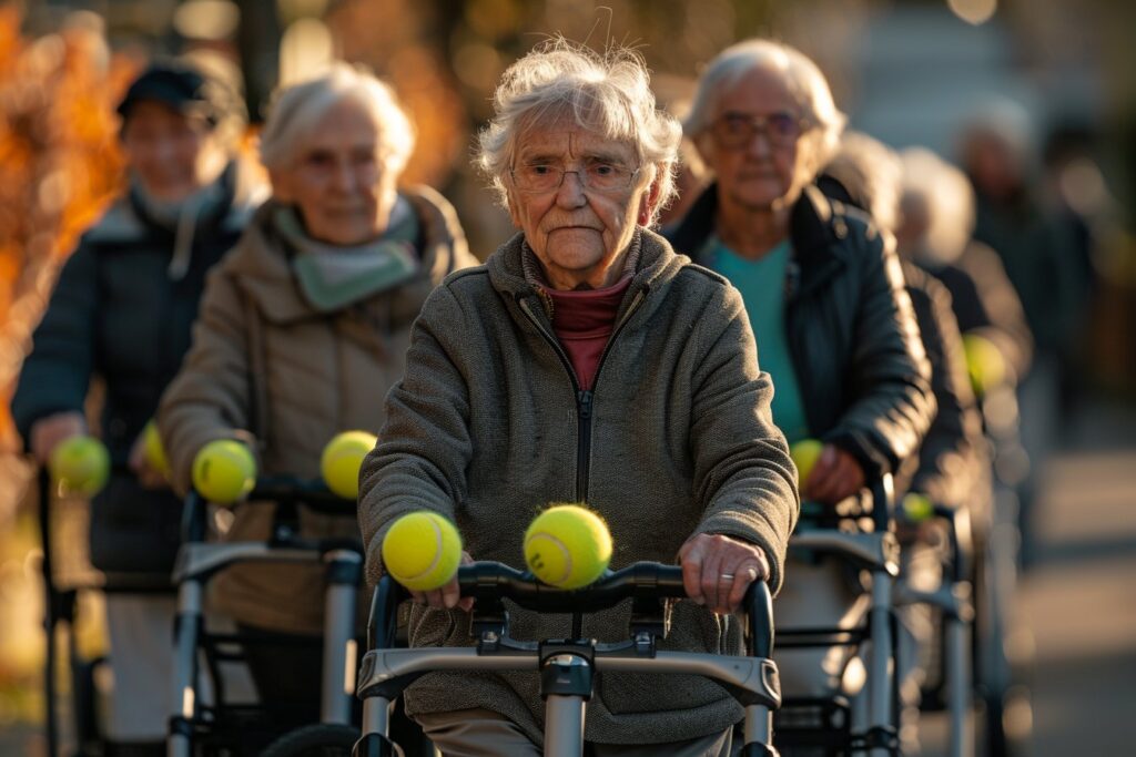 Amélioration de la mobilité grâce aux balles de tennis sur les déambulateurs