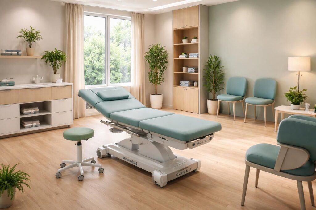 Aménager un cabinet kiné fonctionnel avec des meubles médicaux Promotal et des tons apaisants